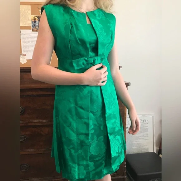 green emerald velvet dress Vintage 1960s Iridescent Green Brocade Party Dress